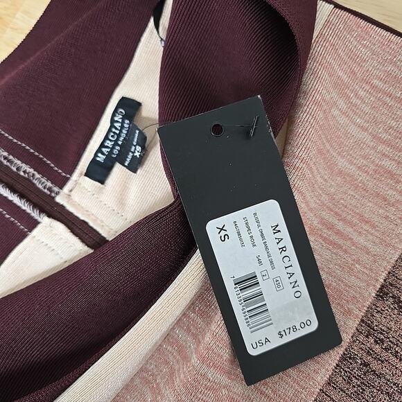 Marciano Striped‎ Dress Womens Extra Small Pink Glitter Stretch Bodycon Mini - Picture 3 of 8